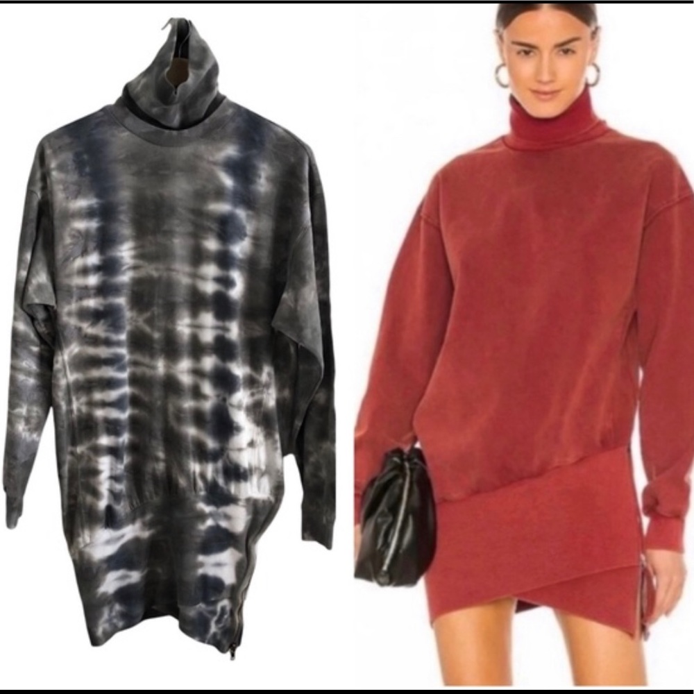 Young Fabulous & Broke Asymmetrical Turtleneck Zipper Hem Tie Dye Dress